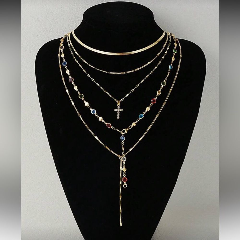 Gold Multi-Layer Necklace R39 - Picture 2 of 3